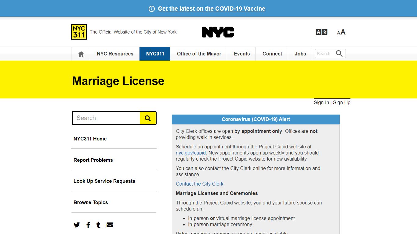 Marriage License · NYC311 - New York City